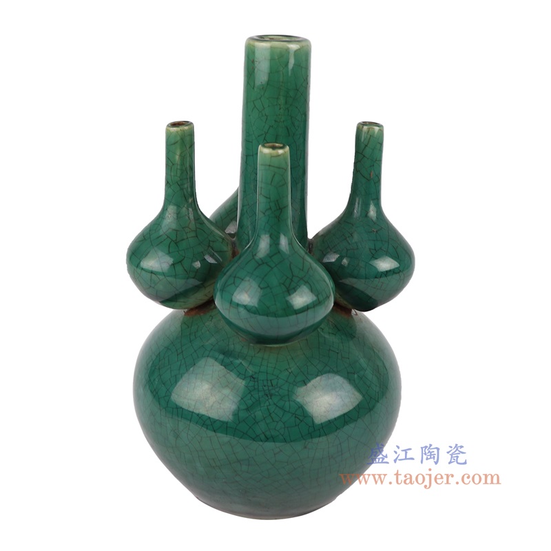 窑变开片绿釉多宝天球瓶,产品编号:RZKR48-A 产品尺寸(单位cm): 高22.5直径13口径19.3底径6.4重量1KG