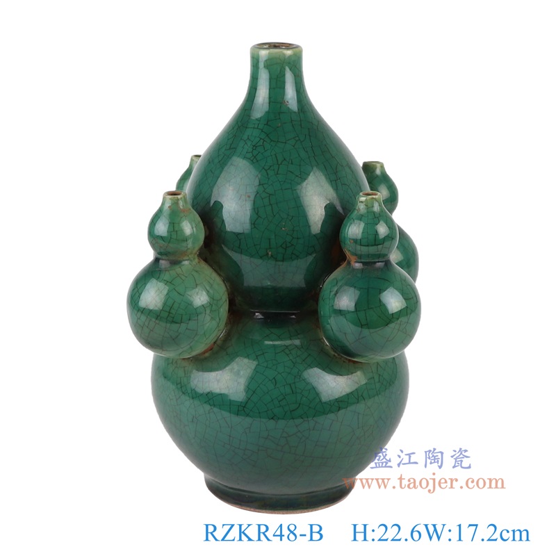 窑变开片绿釉多宝葫芦瓶,产品编号:RZKR48-B 产品尺寸(单位cm): 高22.6直径17.2口径20底径7.5重量1.1KG