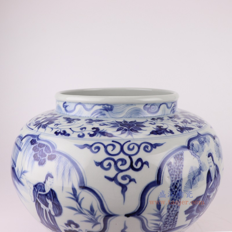 仿元青花人物大罐,产品编号:RZKR52 产品尺寸(单位cm): 高28直径35.3口径底径20重量5.8KG