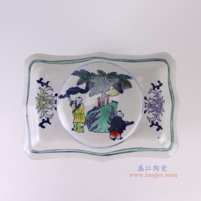青花斗彩长方形人物罐,产品编号:RZKT44 产品尺寸(单位cm): 高38直径25口径底径23重量5.4KG