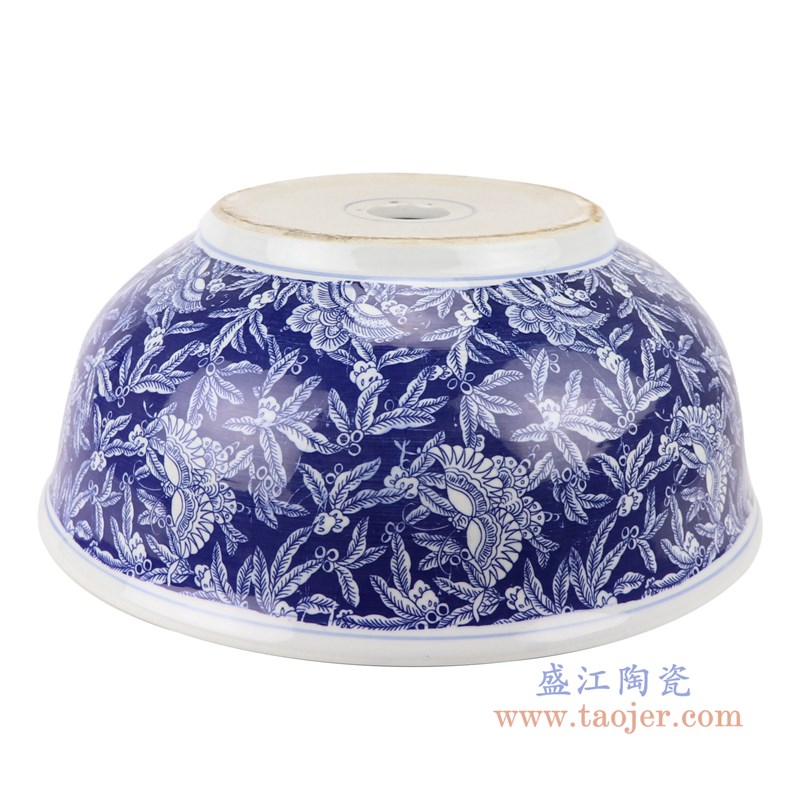 青花冰梅蝴蝶纹台盆;产品编号:RZLE10 产品尺寸(单位cm): 高:16.5直径:41.5口径:41.5底径:20.7重量:7.35KG