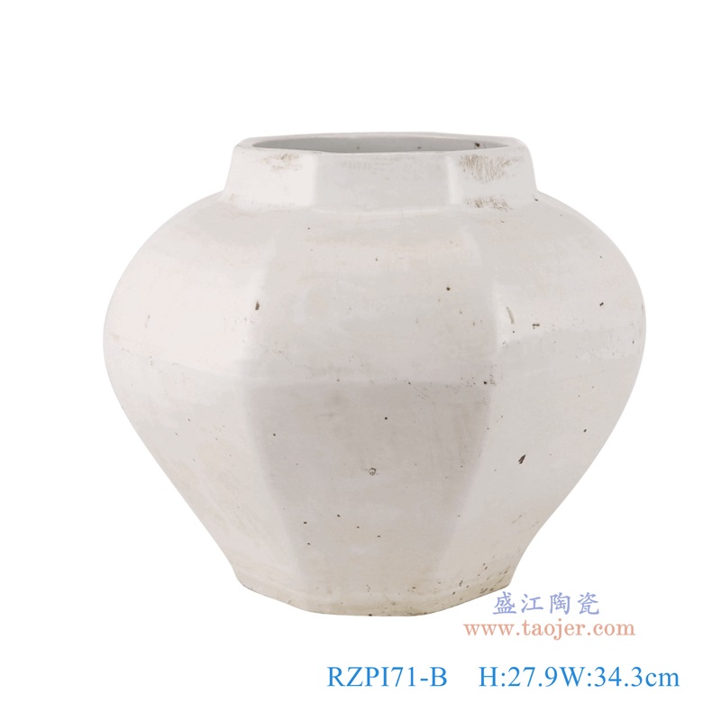 白色八方罐子,产品编号:RZPI71-B 产品尺寸(单位cm): 高27.9直径34.3口径底径18重量6.1KG