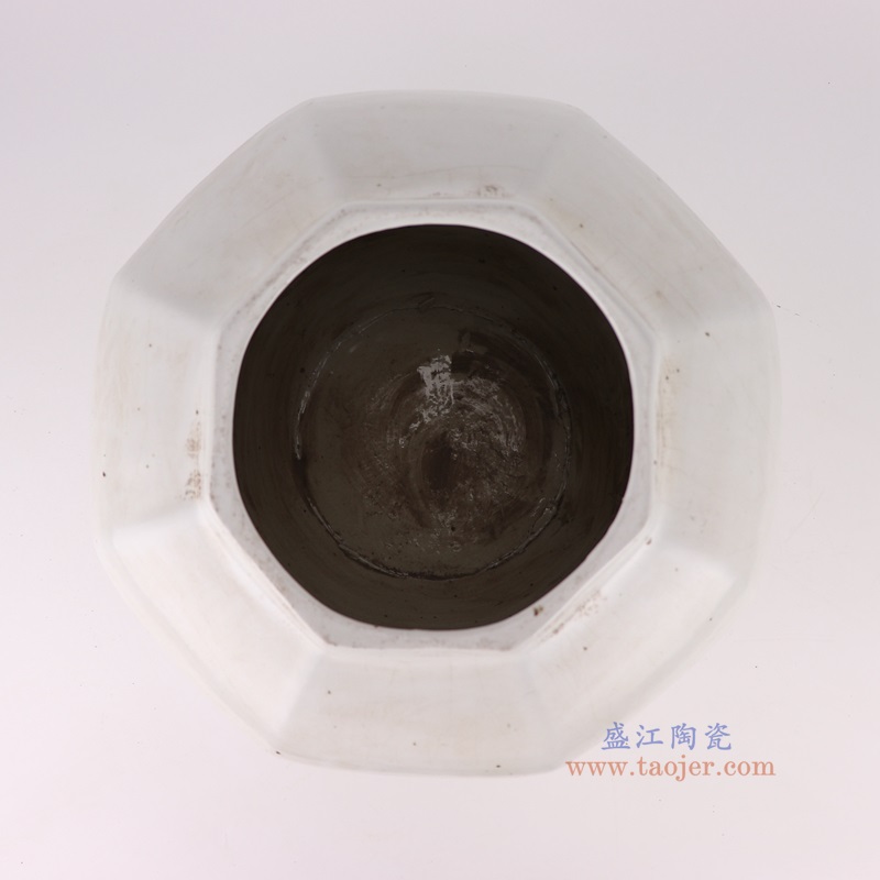 白色八方罐子,产品编号:RZPI71-B 产品尺寸(单位cm): 高27.9直径34.3口径底径18重量6.1KG