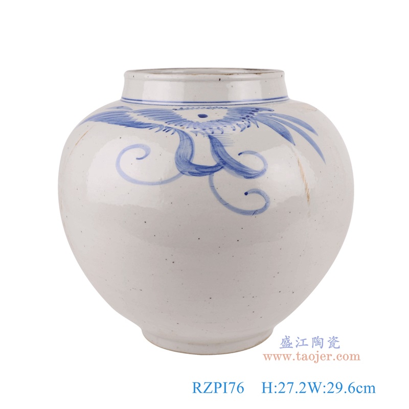 青花花卉圆罐子,产品编号:RZPI76 产品尺寸(单位cm): 高27.2直径29.6口径底径12.6重量4.9KG