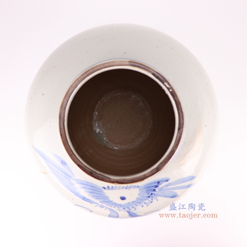 青花花卉圆罐子,产品编号:RZPI76 产品尺寸(单位cm): 高27.2直径29.6口径底径12.6重量4.9KG