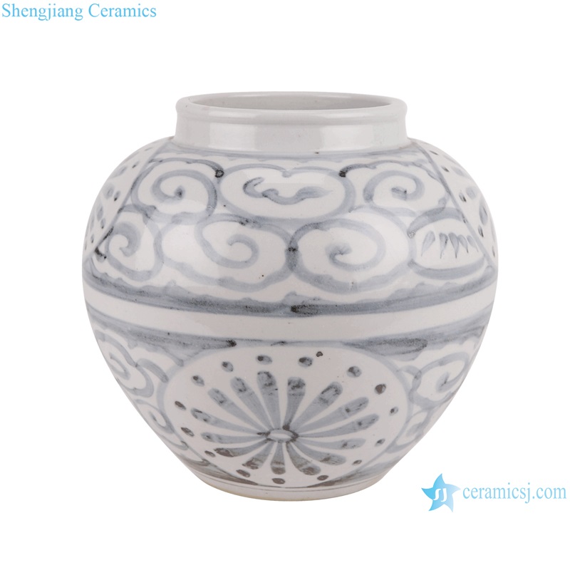 青花写意太阳花圆罐子,产品编号:RZPI77 产品尺寸(单位cm): 高24直径26口径底径12.3重量3.35KG