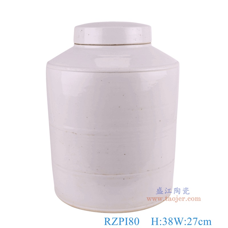 白色直筒茶叶罐，产品编号：RZPI80       产品尺寸(单位cm):  高38直径27口径底径重量9.7KG