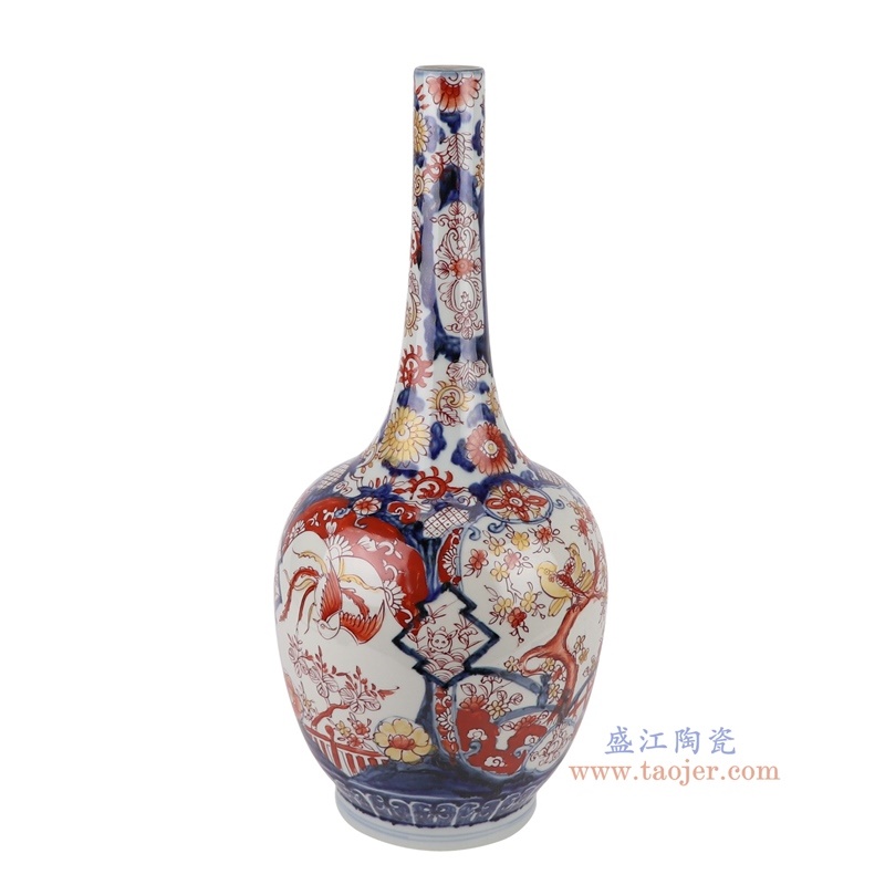 150件青花矾红凤凰花鸟胆瓶，产品编号：RZQF03       产品尺寸(单位cm):  高44.5直径19.5口径底径11.8重量3.25KG