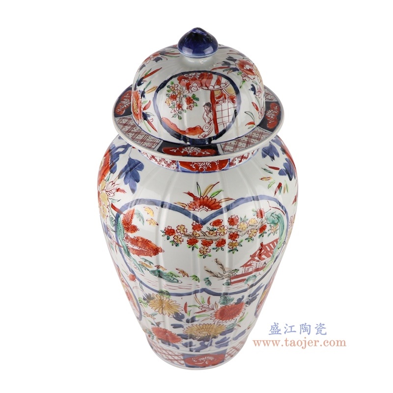 200件青花矾红刮筋山水人物将军罐，产品编号：RZQF04       产品尺寸(单位cm):  高50直径25.8口径底径15.6重量7.1KG