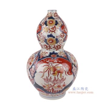 RZQF07    150件青花矾红花鸟胖葫芦瓶，    高38.5直径22.7口径底径12重量4.25KG