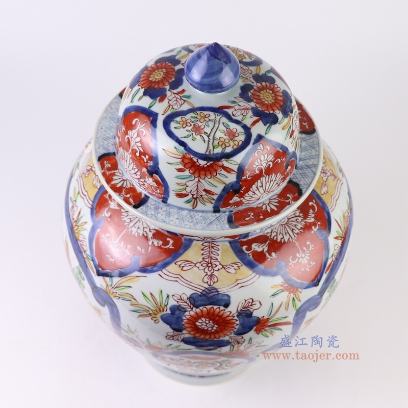 150件青花矾红开窗花鸟将军罐，产品编号：RZQF10       产品尺寸(单位cm):  高42直径26.5口径底径14.8重量5.1KG