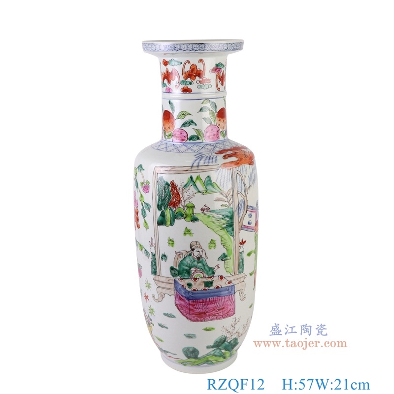 300件青花粉彩红绿斗彩刮筋人物棒槌瓶,产品编号:RZQF12 产品尺寸(单位cm): 高57直径21口径底径13.6重量6.2KG