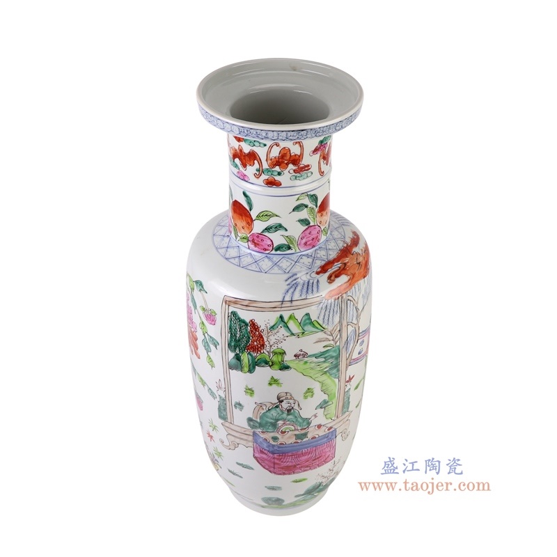 300件青花粉彩红绿斗彩刮筋人物棒槌瓶,产品编号:RZQF12 产品尺寸(单位cm): 高57直径21口径底径13.6重量6.2KG