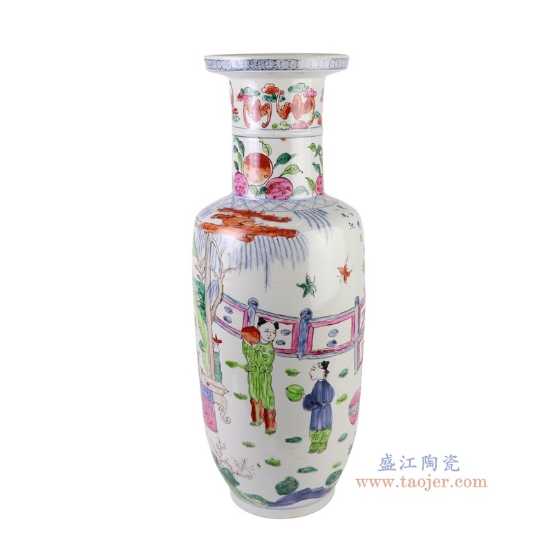 300件青花粉彩红绿斗彩刮筋人物棒槌瓶,产品编号:RZQF12 产品尺寸(单位cm): 高57直径21口径底径13.6重量6.2KG