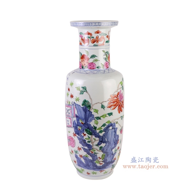 300件青花粉彩红绿斗彩刮筋人物棒槌瓶,产品编号:RZQF12 产品尺寸(单位cm): 高57直径21口径底径13.6重量6.2KG