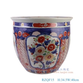 RZQF15    300件青花矾红锦地花鸟缸，   高34.5直径40口径底径22.3重量9.55KG