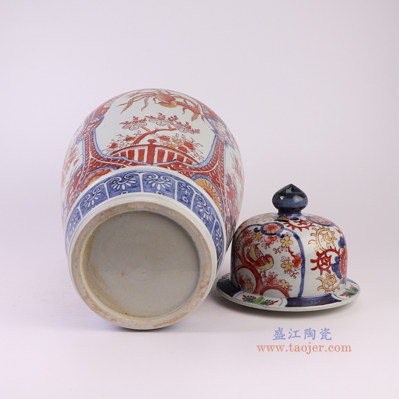 200件青花矾红凤凰花鸟将军罐，产品编号：RZQF17       产品尺寸(单位cm):  高55.4直径26.3口径底径14.8重量7.75KG