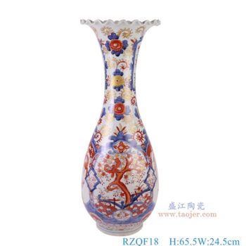 RZQF18    300件青花矾红凤凰花鸟花口瓶，  高65.5直径24.5口径底径15重量8.45KG