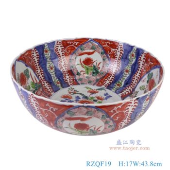 RZQF19   青花矾红花鸟碗大号，   高17直径43.8口径底径23重量5.6KG