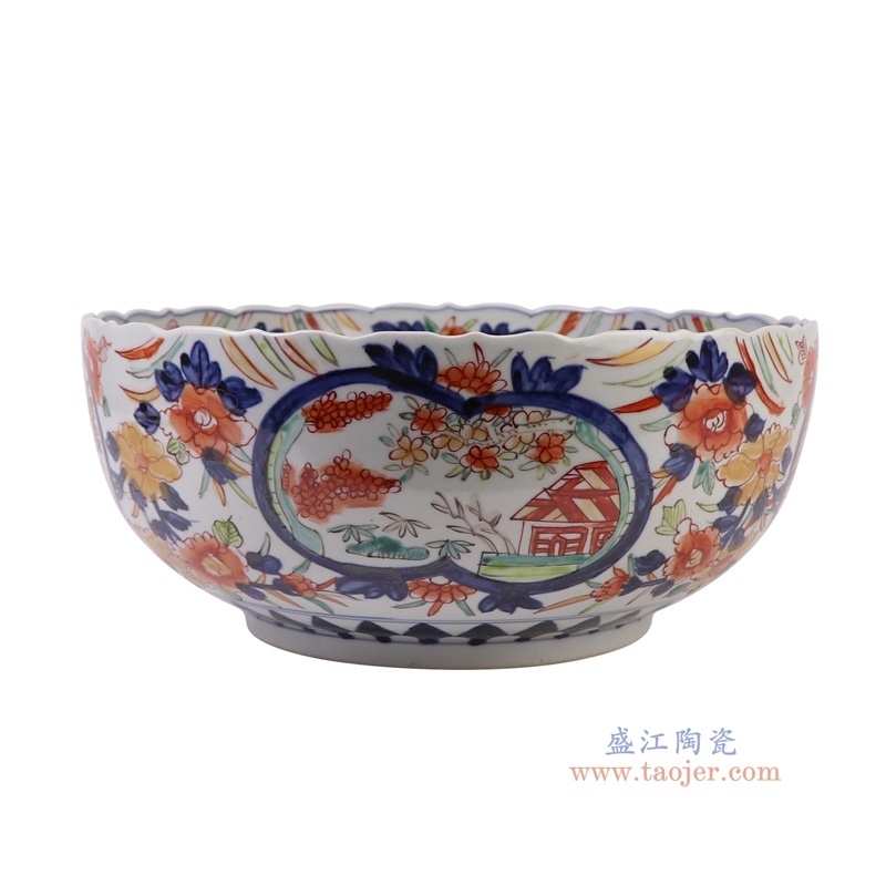 青花矾红人物碗中号，产品编号：RZQF21       产品尺寸(单位cm):  高14.8直径34口径底径19重量3.5KG