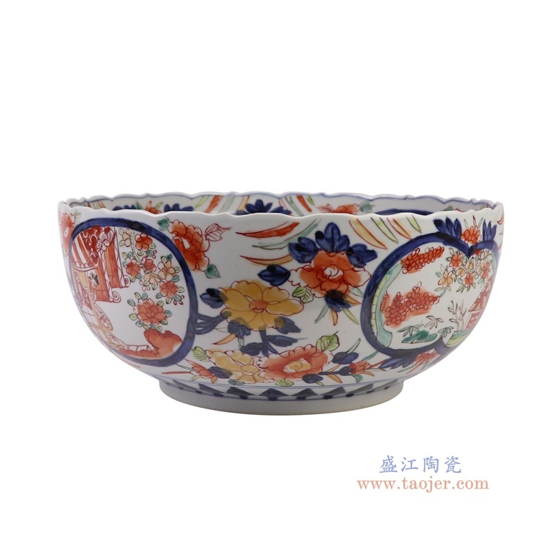 青花矾红人物碗中号，产品编号：RZQF21       产品尺寸(单位cm):  高14.8直径34口径底径19重量3.5KG