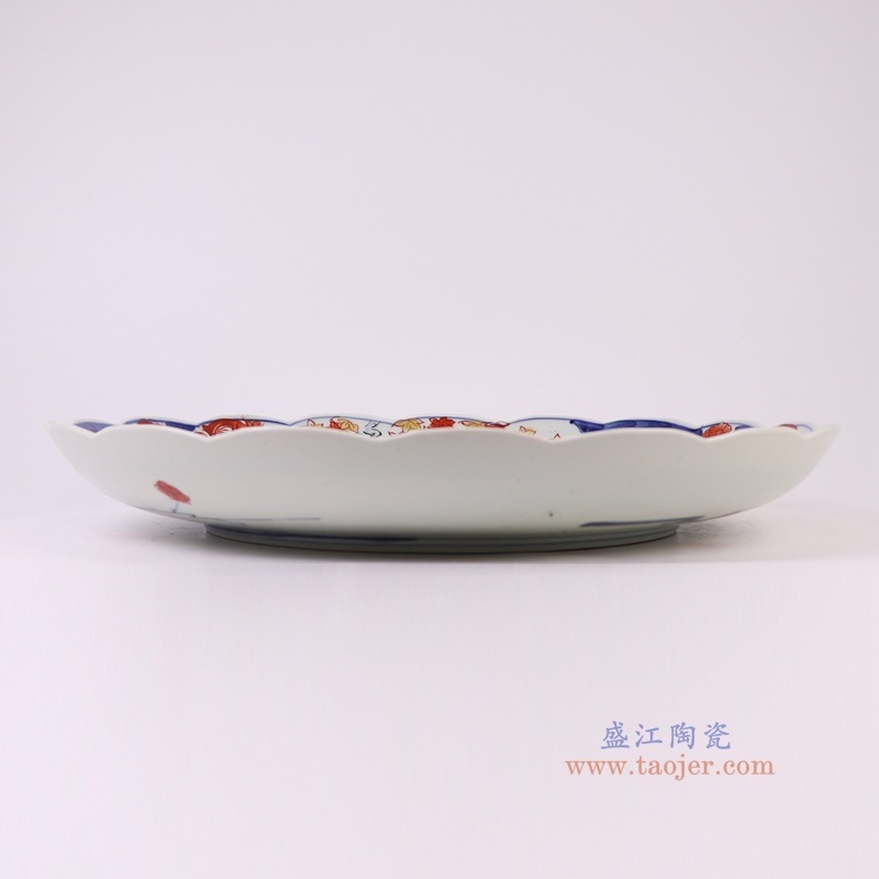 青花矾红花卉红叶纹大盘,产品编号:RZQF25 产品尺寸(单位cm): 高6.2直径44.2口径底径26.7重量2.75KG