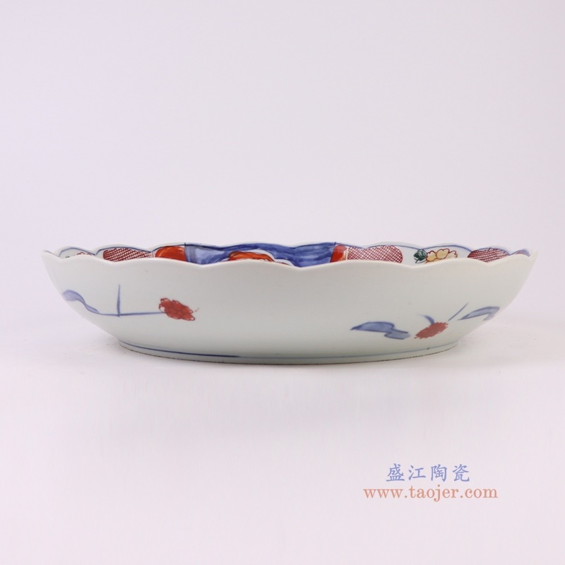 青花斗彩花树纹大盘,产品编号:RZQF29 产品尺寸(单位cm): 高6.4直径34口径底径23.5重量2KG