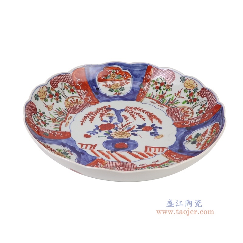 青花斗彩花树纹大盘,产品编号:RZQF29 产品尺寸(单位cm): 高6.4直径34口径底径23.5重量2KG