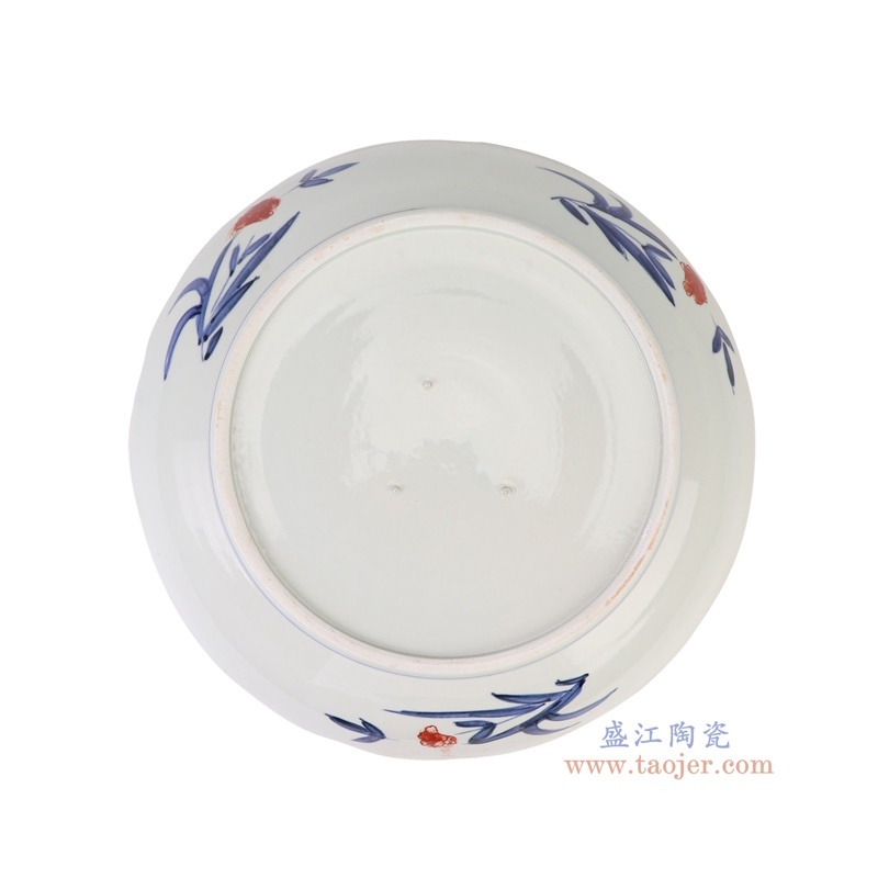 青花斗彩菊花纹大盘,产品编号:RZQF30 产品尺寸(单位cm): 高6.5直径34.8口径底径23.6重量2KG