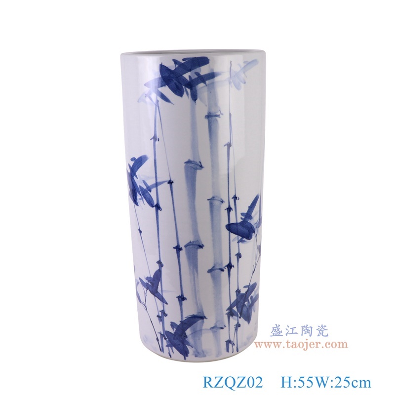 青花竹纹箭筒直筒伞筒,产品编号:RZQZ02 产品尺寸(单位cm): 高55直径25口径底径重量10.75KG