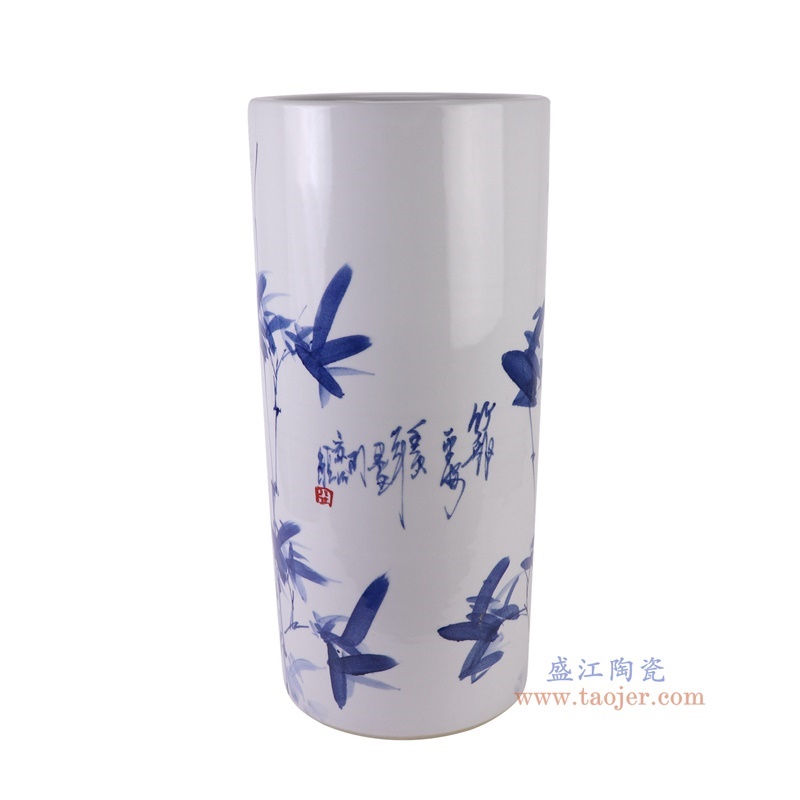 青花竹纹箭筒直筒伞筒,产品编号:RZQZ02 产品尺寸(单位cm): 高55直径25口径底径重量10.75KG