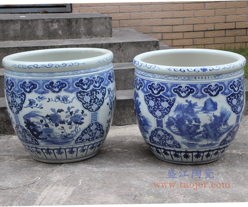 大号青花山水大缸;产品编号:RZSC15-A 产品尺寸(单位cm): 高:53直径:60口径:57底径:重量:KG
