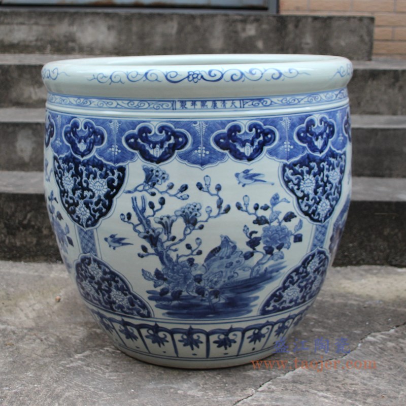 大号青花花鸟大缸;产品编号:RZSC15-B 产品尺寸(单位cm): 高:53直径:60口径:57底径:重量:KG