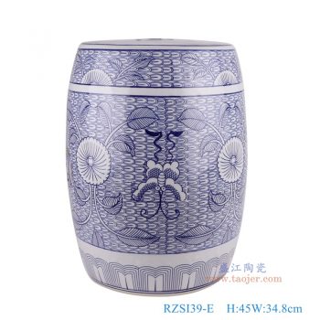 RZSI39-E   青花太阳花蝴蝶纹鼓凳子凉墩，    高45直径34.8口径底径27.7重量13KG