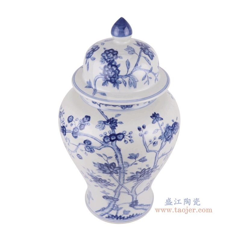 青花花卉将军罐,产品编号:RZSI40-A 产品尺寸(单位cm): 高39直径21.2口径底径14.4重量3.1KG