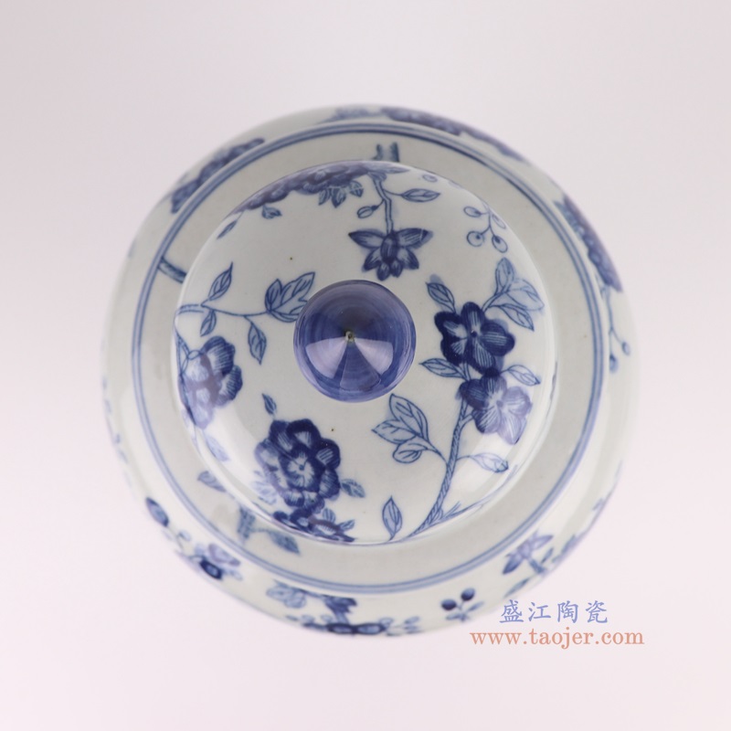 青花花卉将军罐,产品编号:RZSI40-A 产品尺寸(单位cm): 高39直径21.2口径底径14.4重量3.1KG
