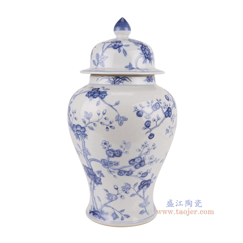 青花花卉将军罐,产品编号:RZSI40-A 产品尺寸(单位cm): 高39直径21.2口径底径14.4重量3.1KG
