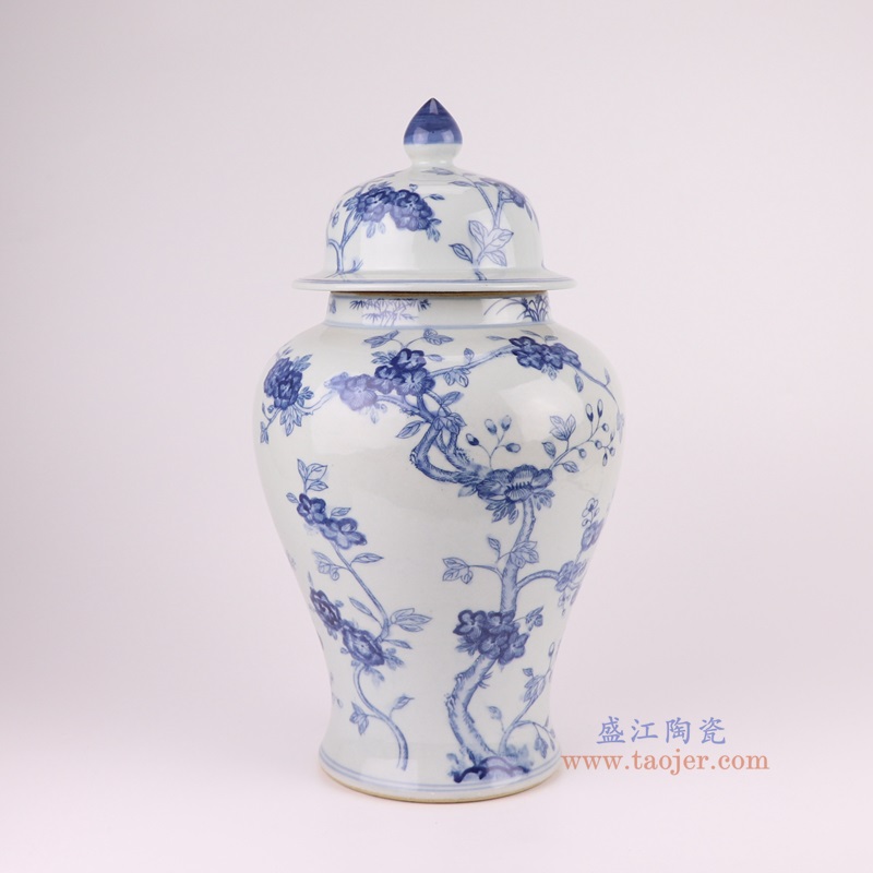 青花花卉将军罐,产品编号:RZSI40-A 产品尺寸(单位cm): 高39直径21.2口径底径14.4重量3.1KG