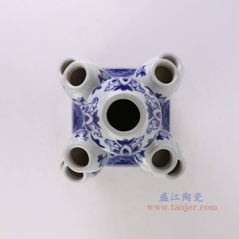 青花山水花卉多口插花宝塔,产品编号:RZSI44 产品尺寸(单位cm): 高58直径18口径底径17重量5.55KG