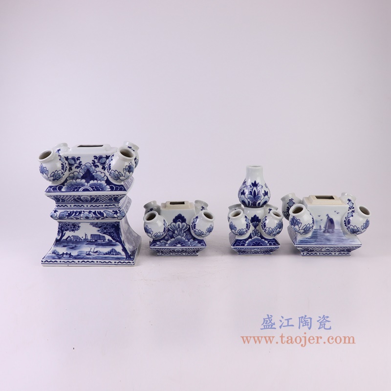 青花山水花卉多口插花宝塔,产品编号:RZSI44 产品尺寸(单位cm): 高58直径18口径底径17重量5.55KG
