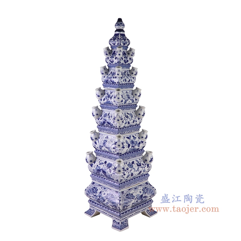 青花花卉多口插花宝塔,产品编号:RZSI45 产品尺寸(单位cm): 高79.5直径22口径底径重量7.75KG
