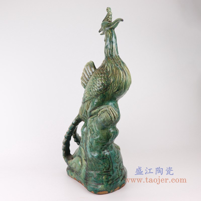 仿古窑变绿釉雕塑雕刻大号孔雀；产品编号：RZSP03       产品尺寸(单位cm):  高：59直径：27口径：底径：重量：6.2KG