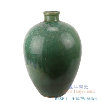 RZSP11   仿古窑变绿釉冬瓜瓶罐子；     高：38.7直径：26.5口径：7.2底径：13重量：4.1KG
