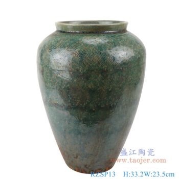 RZSP13   仿古窑变绿釉直筒敞口瓶罐子；   高：33.2直径：23.5口径：15.5底径：11.3重量：4KG