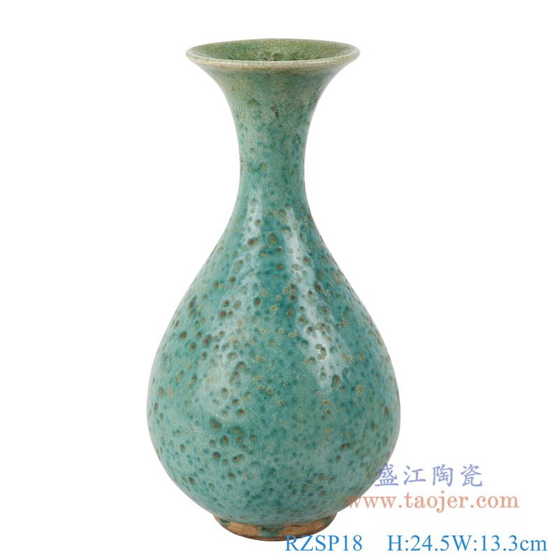 仿古窑变绿釉小玉壶春瓶;产品编号:RZSP18 产品尺寸(单位cm): 高:24.5直径:13.3口径:8.2底径:6.5重量:0.9KG