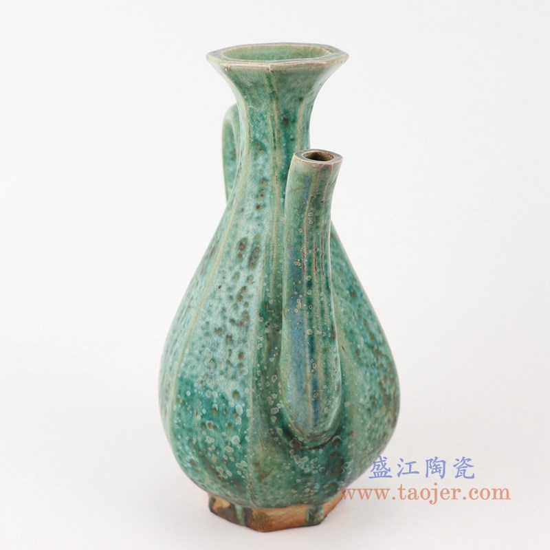 仿古窑变绿釉八方八面水壶酒壶;产品编号:RZSP23 产品尺寸(单位cm): 高:24直径:17.5口径:6.5底径:7重量:1.1KG