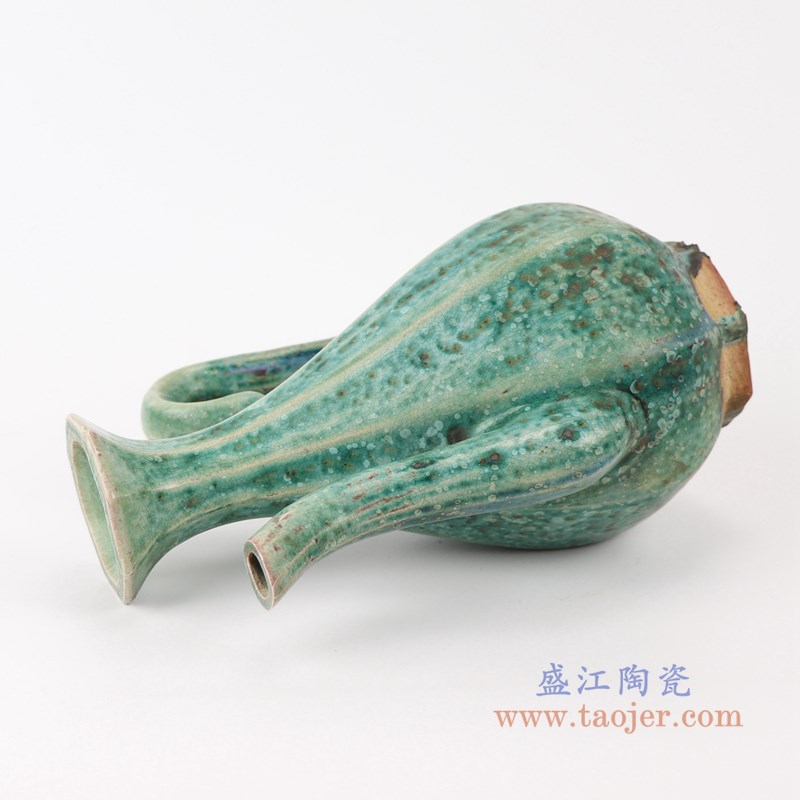 仿古窑变绿釉八方八面水壶酒壶;产品编号:RZSP23 产品尺寸(单位cm): 高:24直径:17.5口径:6.5底径:7重量:1.1KG