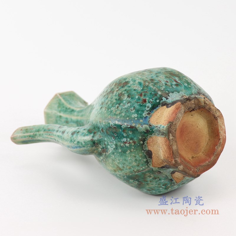 仿古窑变绿釉八方八面水壶酒壶;产品编号:RZSP23 产品尺寸(单位cm): 高:24直径:17.5口径:6.5底径:7重量:1.1KG