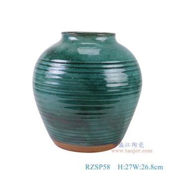 RZSP58   窑变绿色条纹罐子，   高27直径26.8口径底径16.8重量4.15KG