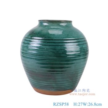 RZSP58   窑变绿色条纹罐子，   高27直径26.8口径底径16.8重量4.15KG